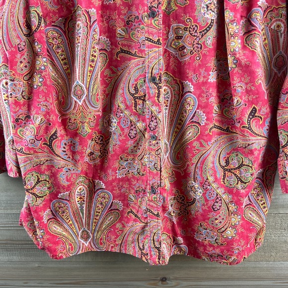 Chaps Womens Shirt 3/4 Sleeve Button Up Paisley Floral Boho Classic Cotton 1X - Picture 3 of 7